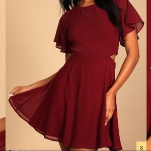 Blissful Love Burgundy Cutout Mini Skater Dress